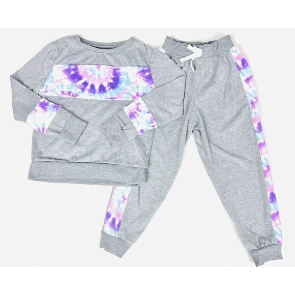 BCBG Lounge Set Girls Extra Small Gray Tie Dye Plush Sweatshirt Jogger Pants - Picture 2 of 16